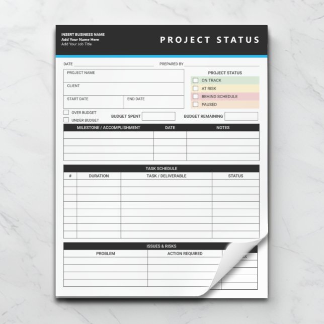 Bloc-note Customized Project Status Report Template Notepad (Créateur téléchargé)