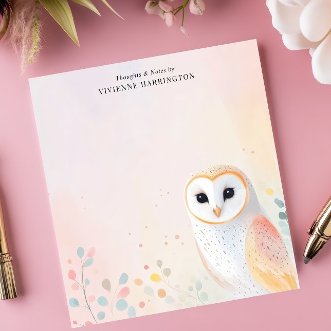 Bloc-note Cute Barn Owl Pastel Feathes Nom personnalisé (Créateur téléchargé)