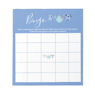 Bloc-note Cute Blue Clothesline garçon Baby shower Bingo Jeu