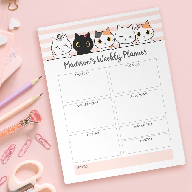 Bloc-note Cute Cats Planificateur hebdomadaire Personnalisé (Créateur téléchargé)