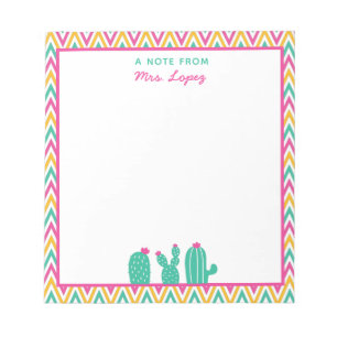 Bloc-note Cute Chevron Cactus Fleurs roses Enseignant