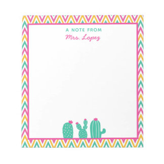 Bloc-note Cute Chevron Cactus Fleurs roses Enseignant