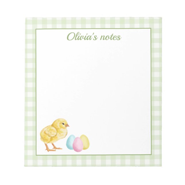 Bloc-note Cute Chick And Pastel Eggs On Green Gingham Easter (Devant)