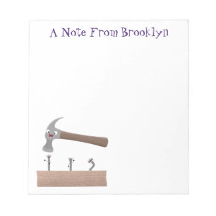 Bloc-note Cute, funny hammer and nails cartoon illustration 