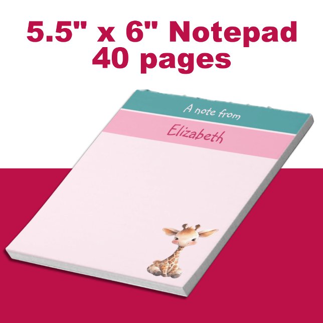Bloc-note Cute girafe nom personnalisé enfants roses (Créateur téléchargé)