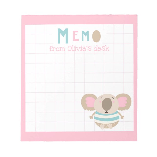 Bloc-note Cute Girly Cadre Rose Koala Du Bureau De Memo (Devant)