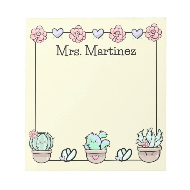 Bloc-note Cute Kawaii Succulents Personnalisés (Devant)