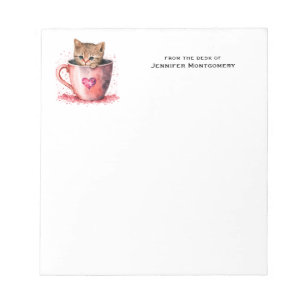 Bloc-note Cute Kitten dans un Teacup avec les coeurs