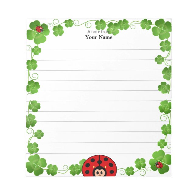 Bloc-note Cute Ladybug et Feuilles de Clover Linked (Devant)