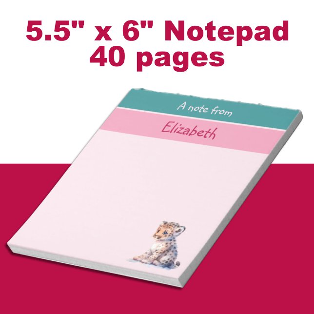 Bloc-note Cute léopard nom personnalisé enfants roses (Créateur téléchargé)