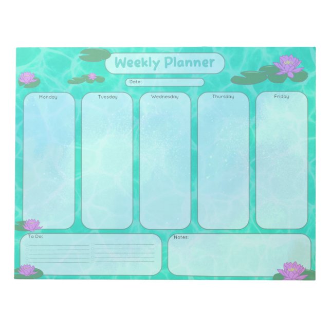 Bloc-note Cute Lily Pad Planificateur hebdomadaire Lundi-Ven (Devant)