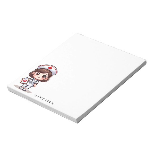 Bloc-note Cute Manga Nurse Brunette Yeux Brown personnalisés (Tourné)