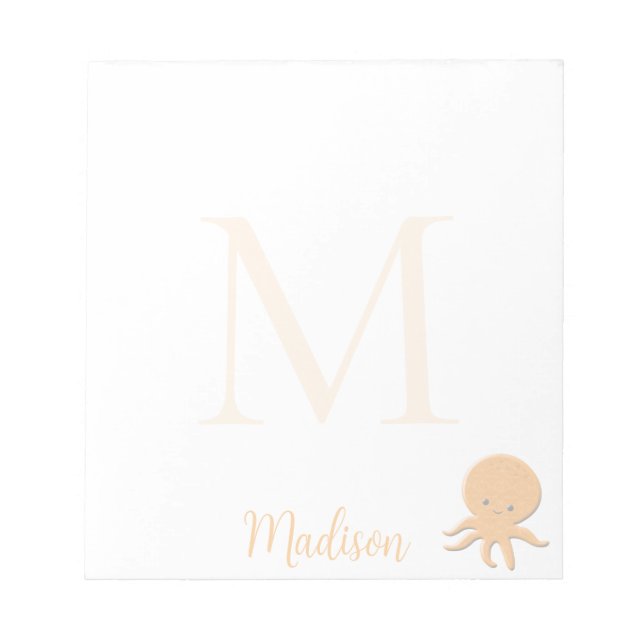 Bloc-note Cute Octopus Custom Name Initial  (Devant)