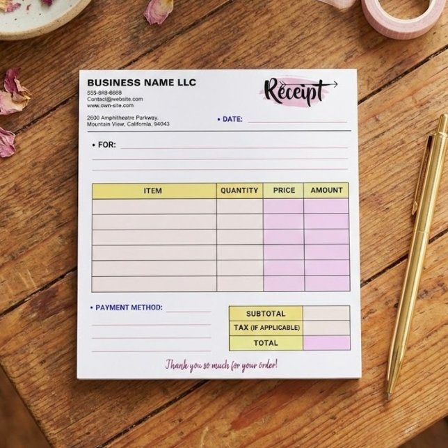 Bloc-note Cute Order Receipts | Small Business Name Invoice (customizable order receipt form, business name invoice pad)