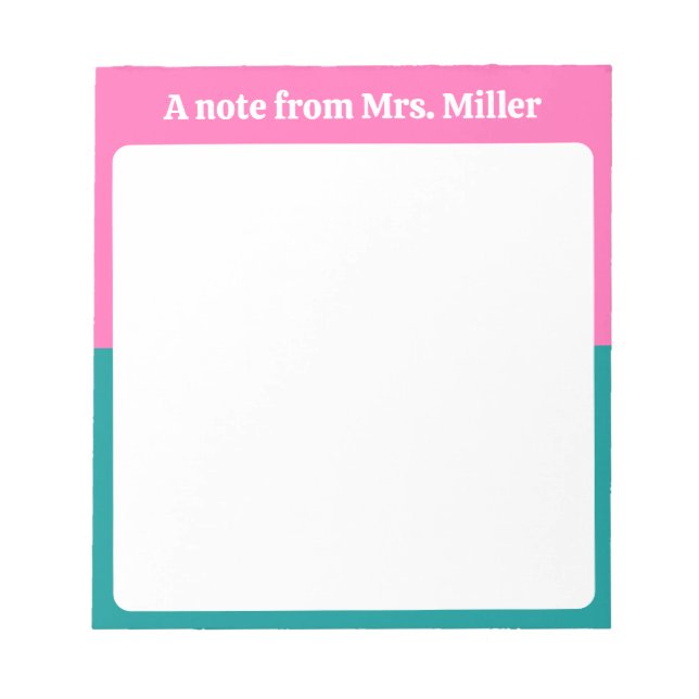 Bloc-note Cute Pink & Green Simple Modern Personalized Name (Devant)