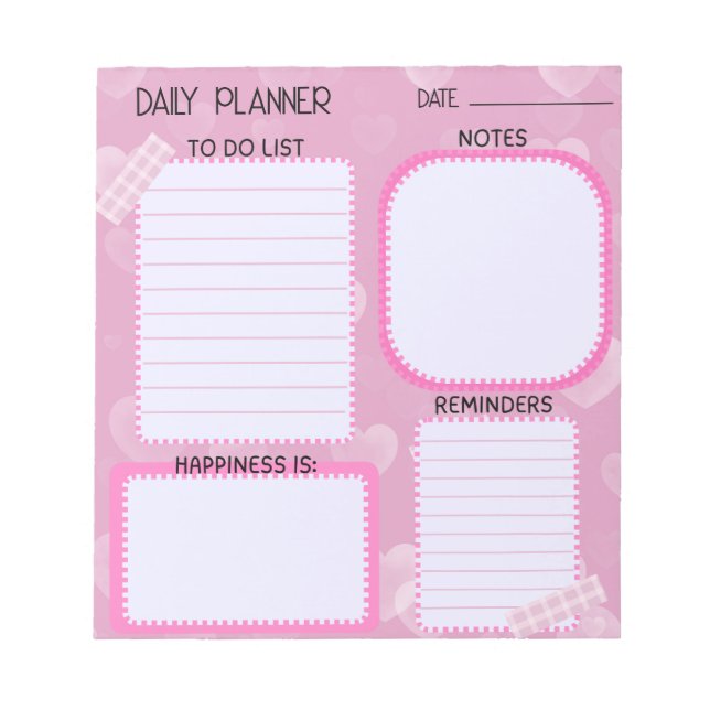 Bloc-note Cute Pink Hearts Daily Planner Notepad (Devant)