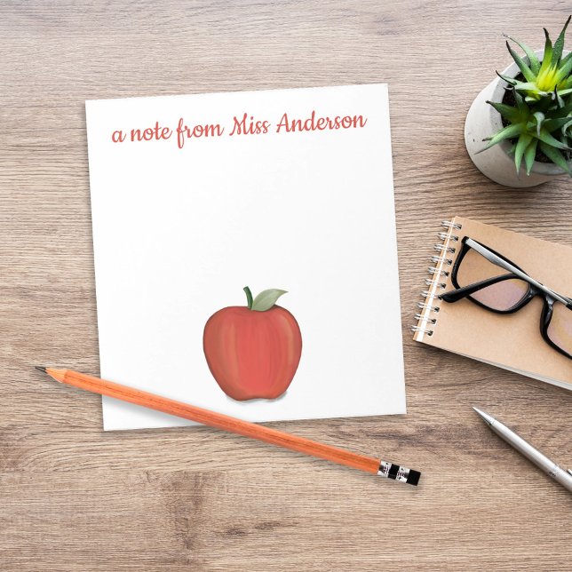 Bloc-note Cute Red Apple Simple Enseignant Classe Whimsical (Personalized teacher apple desk stationery with custom classroom name header.)