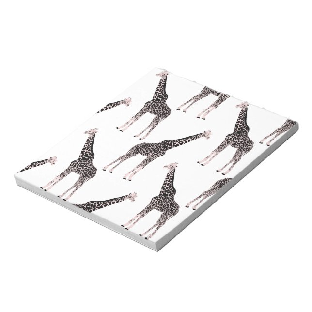 Bloc-note Cute rose noir Giraffe animal blanc design (Tourné)
