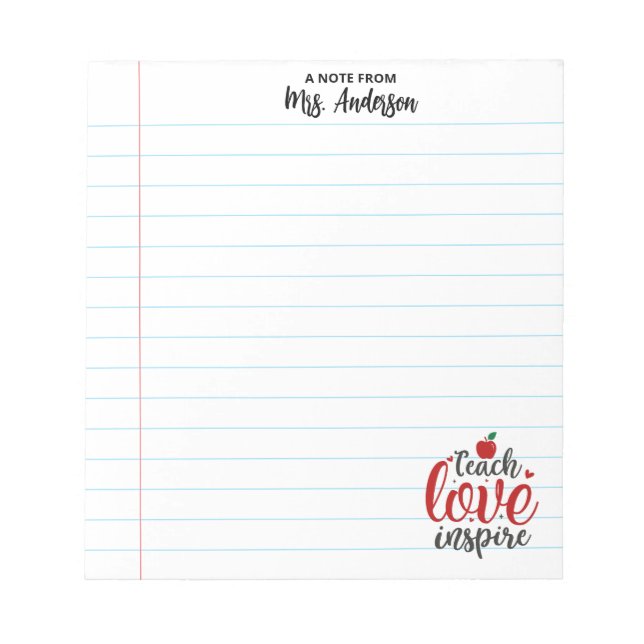 Bloc-note Cute Teach Love Inspire Teacher Appreciation (Devant)