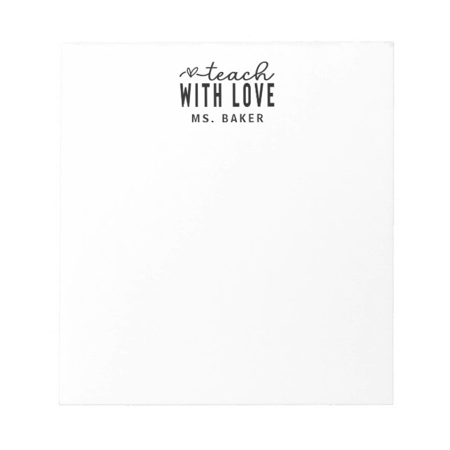 Bloc-note Cute Teach With Love Trendy Typography Heart  (Devant)