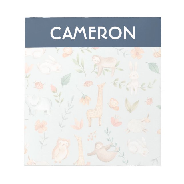 Bloc-note Cute Turquoise bébé animal Pastel Motif (Devant)