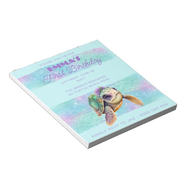 Bloc-note Cute Turtle Summer Beach Aqua 1er anniversaire (Incliné)