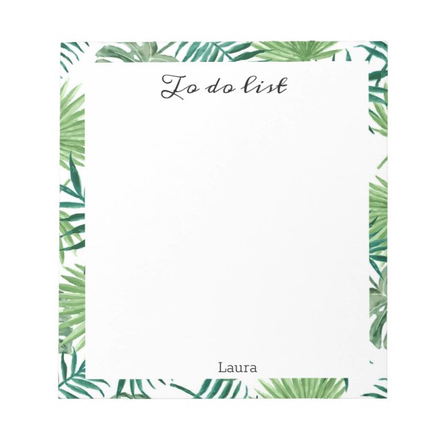 Bloc-note Cute Watercolor Tropical Palm Bureau Feuille (Devant)