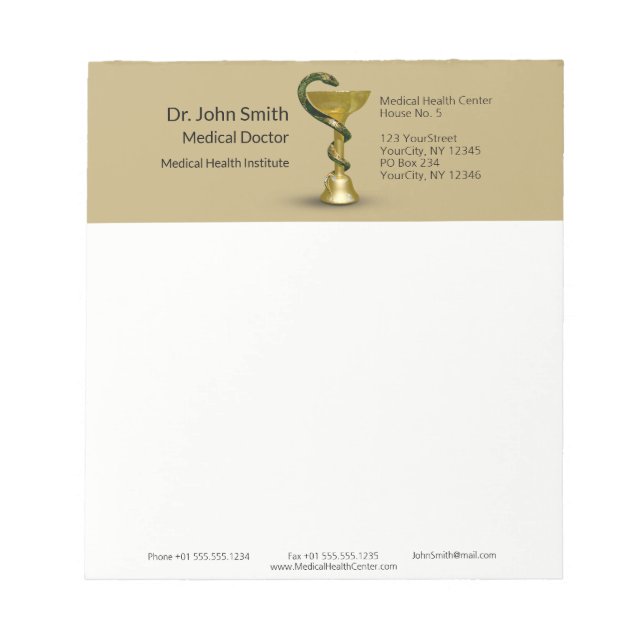 Bloc-note Cuvette beige de serpent Médicale Hygieia Gold Cad (Devant)