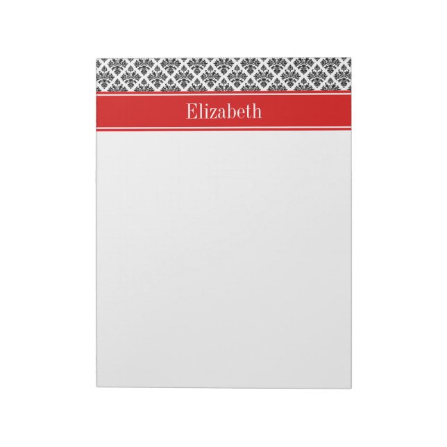 Bloc-note Damask noir Blanc #3 Red Name Monogram (Tourné)