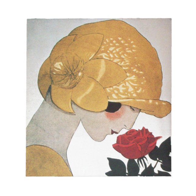 BLOC-NOTE DAME AVEC ROSE ROUGE (Devant)