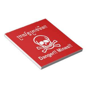 Bloc-note Danger ! ! Les mines ! ! SYMBOLE ☠ Cambodgien Khme