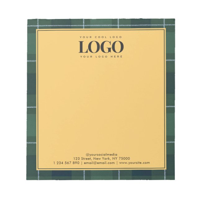 Bloc-note Dark Green Tartan Polo Plaid Business Logo Text (Devant)