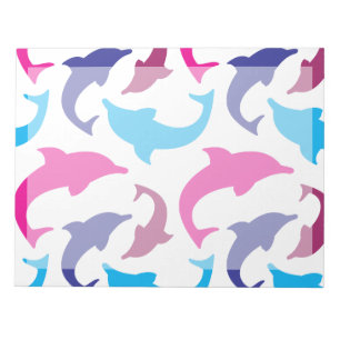 Bloc-note Dauphins colorés Motif rose chaud Turquoise bleu
