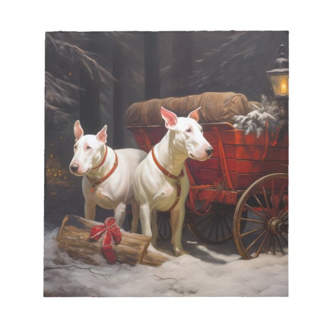 Bloc-note Décor de Noël Bull Terrier Snowy Sleigh (Devant)