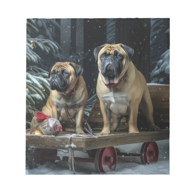 Bloc-note Décor de Noël Bullmastiff Snowy Sleigh (Devant)