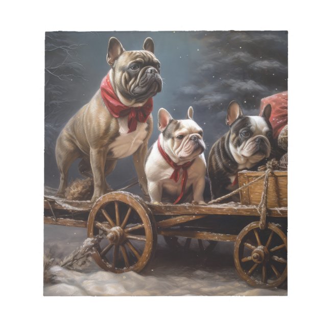 Bloc-note Décor de Noël de Bulldog Snowy Sleigh (Devant)