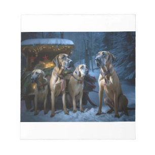 Bloc-note Décor de Noël de traîneau enneigé Rhodesian Ridgeb