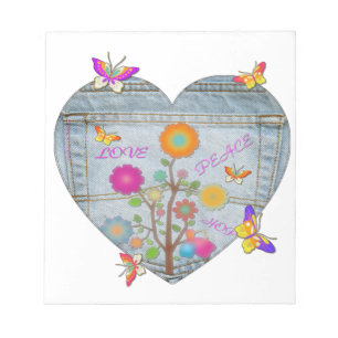Bloc-note Denim Pocket Fleurs cardiaques Papillons