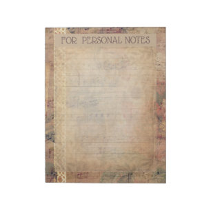Bloc-note dentelle antique, roses et notes de musique papier