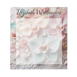 Bloc-note Dentelle monogramme fleurs florales rose pastel or