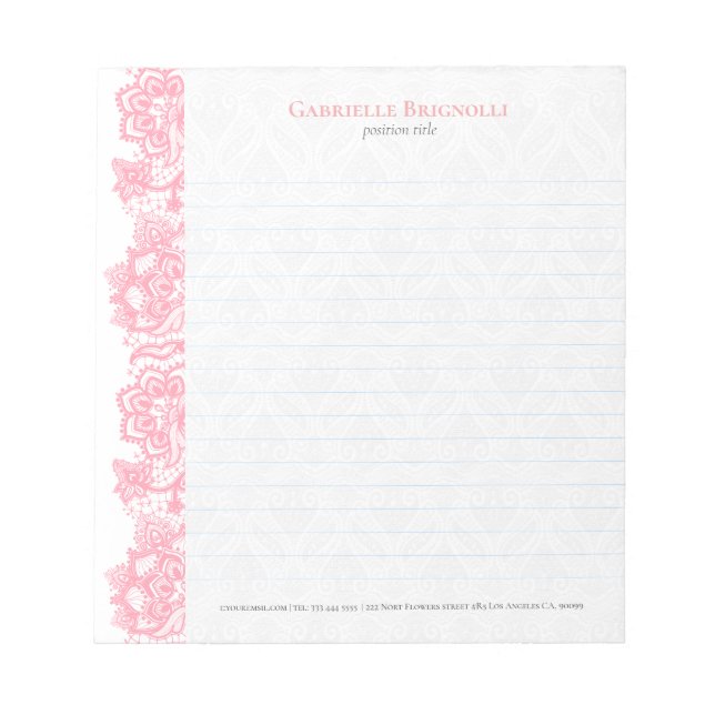 Bloc-note Dentelle vintage rose (Devant)