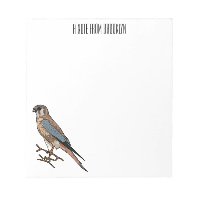 Bloc-note dessin animé d'oiseau-kestrel américain (Devant)