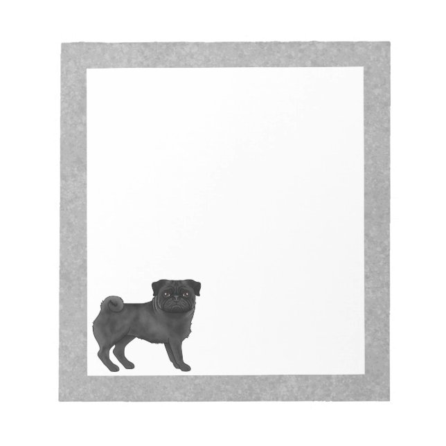 Bloc-note Dessin de chien Carlin noir mignon Illustration Ar (Devant)