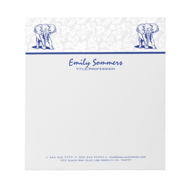 Bloc-note Dessin Monogramme Marine Blue Elephant Line (Devant)