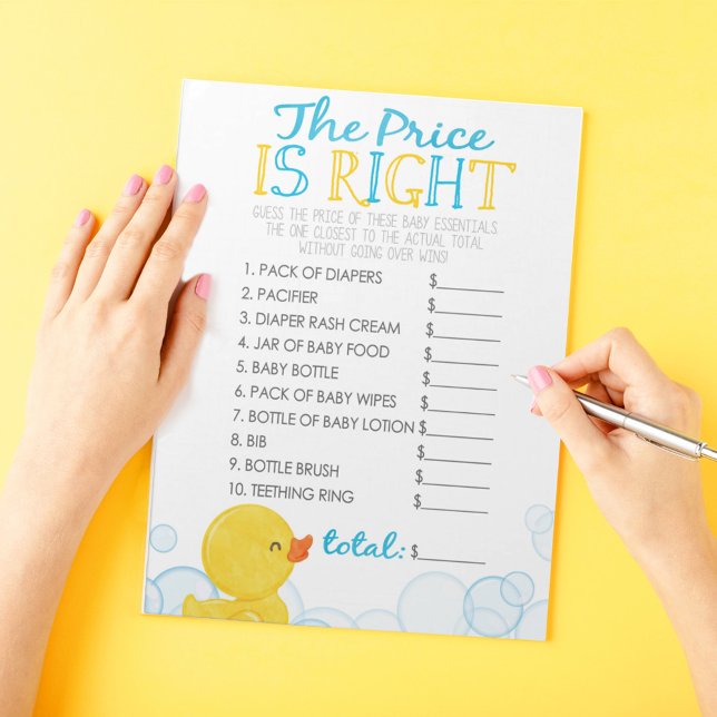 Bloc-note Devinez le prix du Baby shower de canard en caoutc (Guess the Price Watercolor Rubber Duck Baby Shower Game Pack of 40 Answer Sheets)