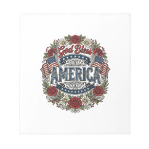 Bloc-note Dieu Bénisse l'Amérique Floral Patriotique Vintage