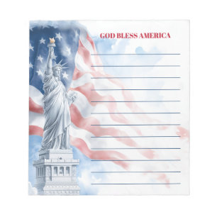 Bloc-note Dieu bénisse l'Amérique Statue de la Liberté align