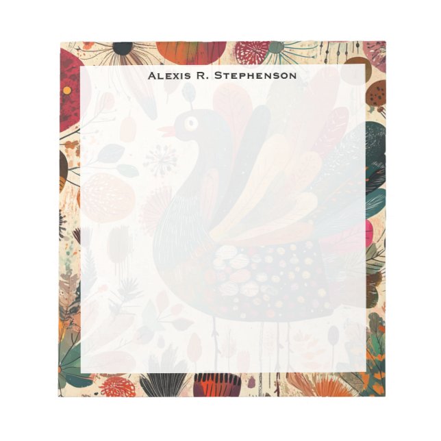 Bloc-note Dinde rétro boho patchwork d'automne (Devant)