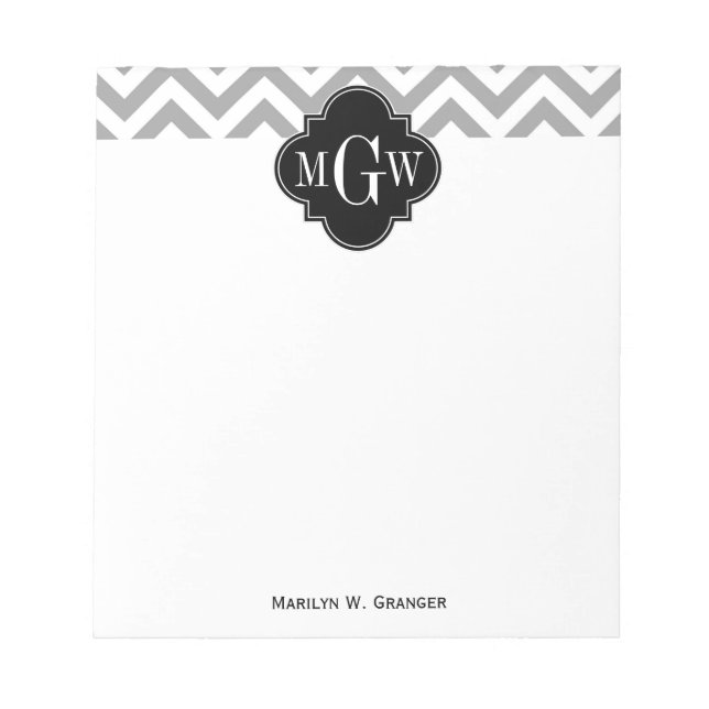 Bloc-note Dk Gray Lg Chevron Black Quatrefoil 3 monogram (Devant)