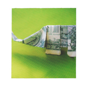 Bloc-note Dollar facture origami éléphant sur arrière - plan